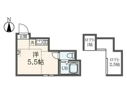 ユナイト山手ロミー・シュナイダー(ワンルーム/2階)の間取り写真