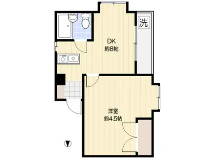 カトレアハウス(1DK/2階)の間取り写真