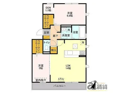 ヴィルヌーブ II(2LDK/1階)の間取り写真