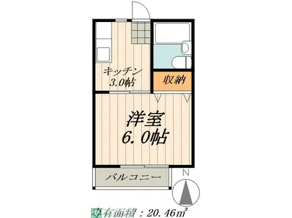 サンシティ鶴舞B棟(1K/2階)の間取り写真