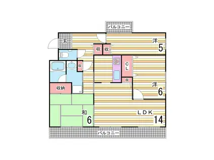 ラヴィーヌ芦屋(3LDK/2階)の間取り写真