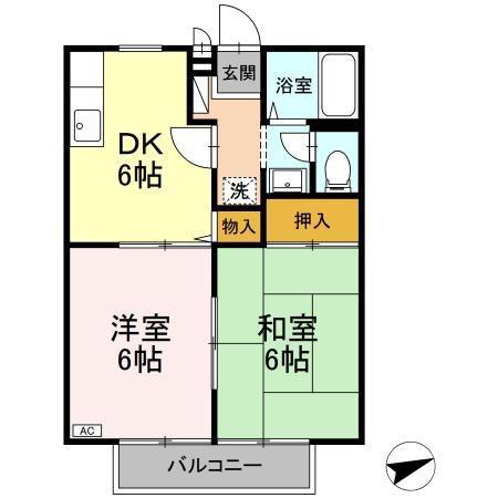 ハイライズ新涯B(2DK/2階)の間取り写真