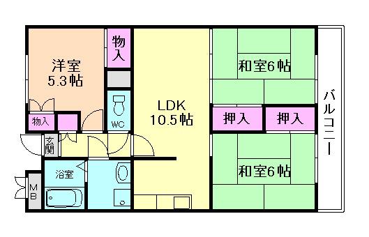 マルヤマビル(3LDK/5階)の間取り写真