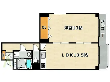 さんくれーる湊川(1LDK/10階)の間取り写真