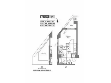 プラウドフラット神楽坂(1K/5階)の間取り写真