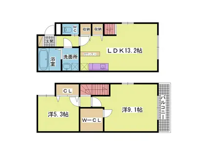 ヒルズ高丸1丁目(2LDK/1階)の間取り写真