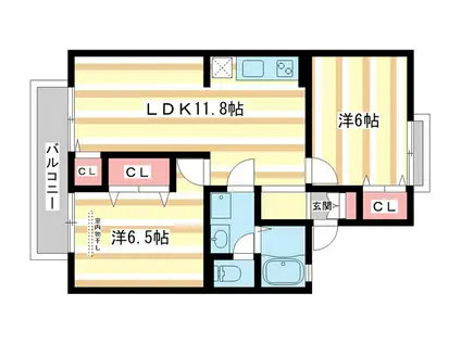 アゼリオ学園前B棟(2LDK/2階)の間取り写真