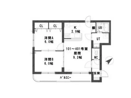 グランメールエスト(2LDK/1階)の間取り写真