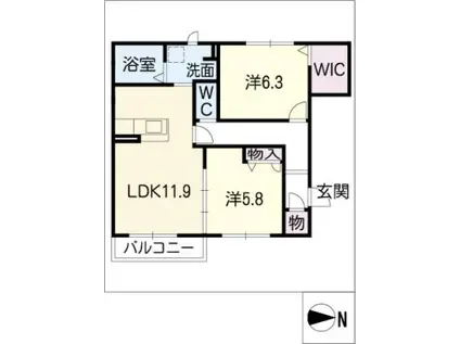 ユーコート ヒカリノ(2LDK/1階)の間取り写真
