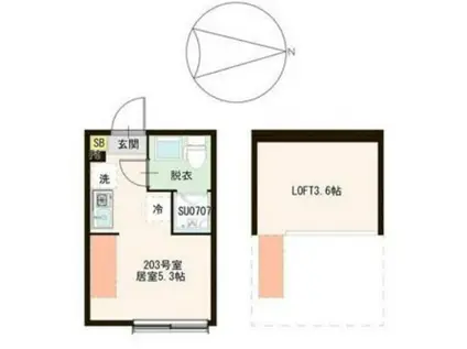 ハーモニーテラス春日町VI(ワンルーム/2階)の間取り写真