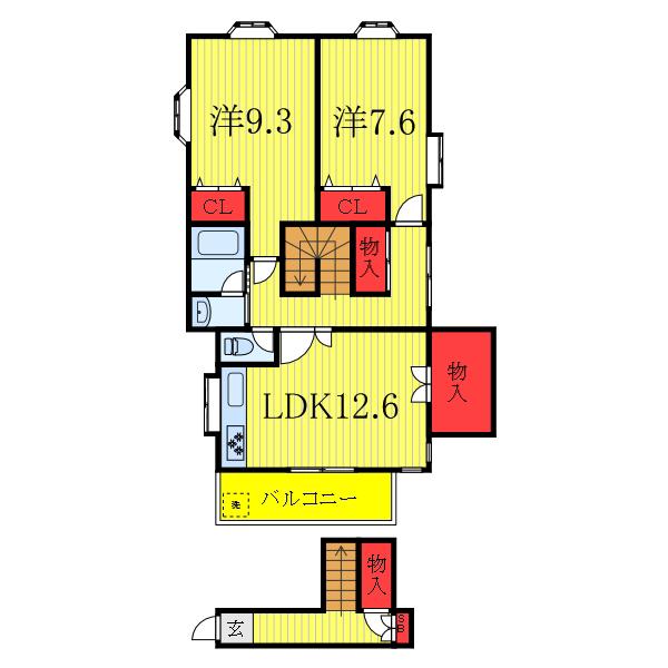 大谷口 一期の家(2LDK/2階)の間取り写真