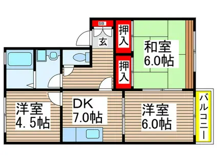フレグランスPEAR(3DK/2階)の間取り写真