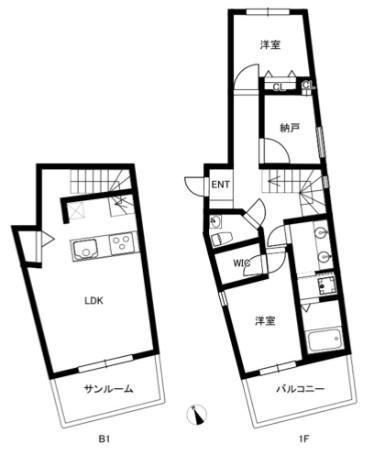 サンセリテ南麻布(2LDK/1階)の間取り写真