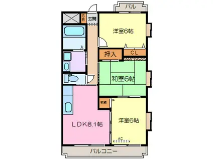 スカイマンション幾久富(3LDK/3階)の間取り写真