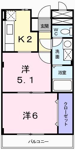 ホープ大野(2K/1階)の間取り写真
