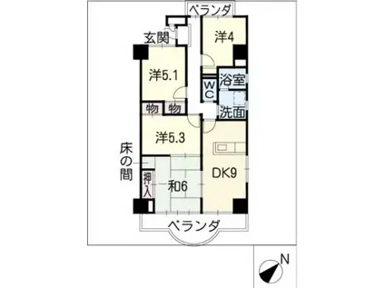 天神山マンションI号館(4DK/3階)の間取り写真