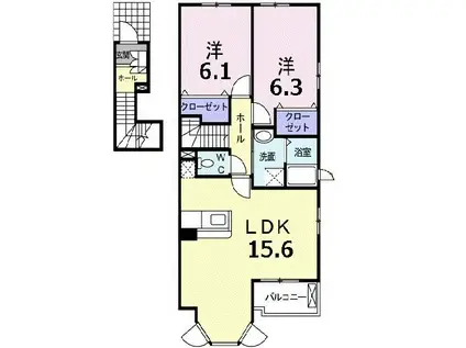 ベル・プロムナードA棟(2LDK/2階)の間取り写真