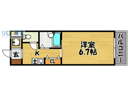 エクセレント上新11(1K/4階)の間取り写真