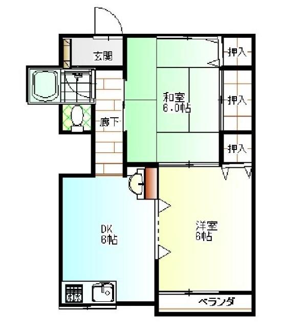 吉田山ハイコーポ(2DK/2階)の間取り写真