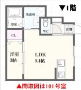 ボヌール妻鹿駅前(1LDK/1階)の間取り写真