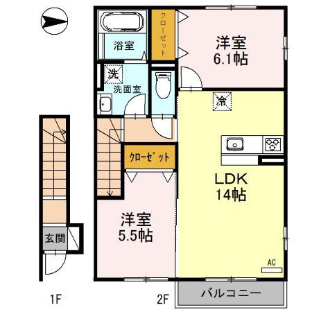 グレイス C棟(2LDK/2階)の間取り写真
