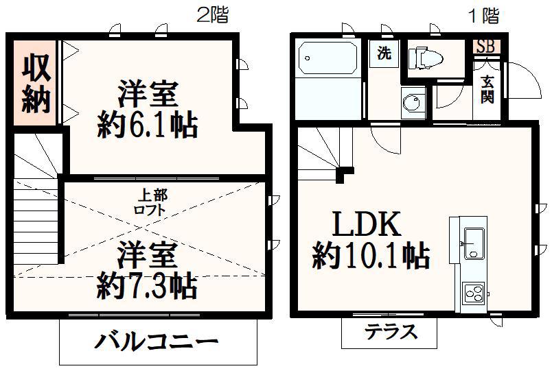 SUN RISE(2LDK/1階)の間取り写真