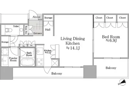 カテリーナ三田タワースイートウエストアーク(1LDK/16階)の間取り写真