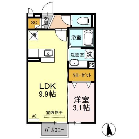 シェモア・パール(1LDK/2階)の間取り写真