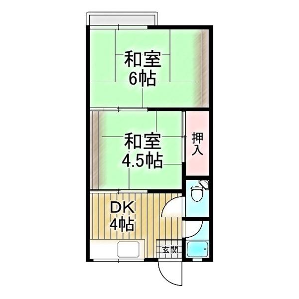 三国ヶ丘ハイツB棟(2DK/2階)の間取り写真
