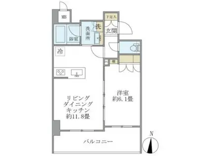 レクシード両国駅前(1LDK/6階)の間取り写真