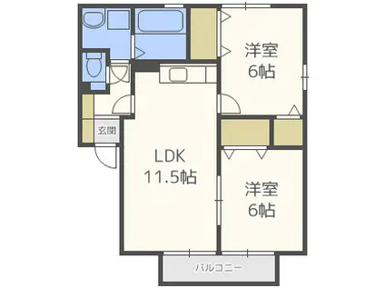 クローバーハイツ杉塚(2LDK/2階)の間取り写真