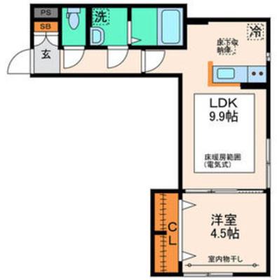 パセオプラシード泉中央(1LDK/1階)の間取り写真