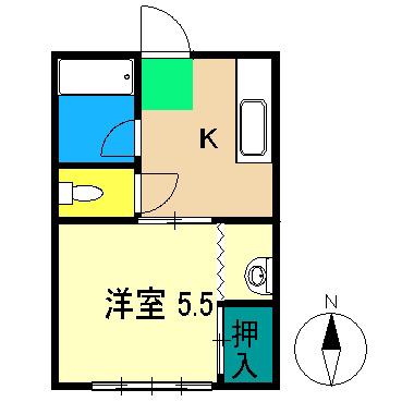 山岡ハイツ(1K/4階)の間取り写真