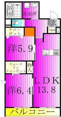 ヴィクトワール南流山(2LDK/4階)の間取り写真