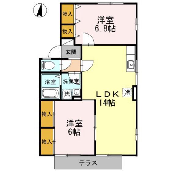 アゼリア土井B棟(2LDK/1階)の間取り写真