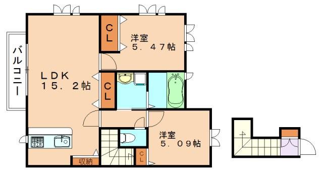 サンセットハウス(2LDK/2階)の間取り写真