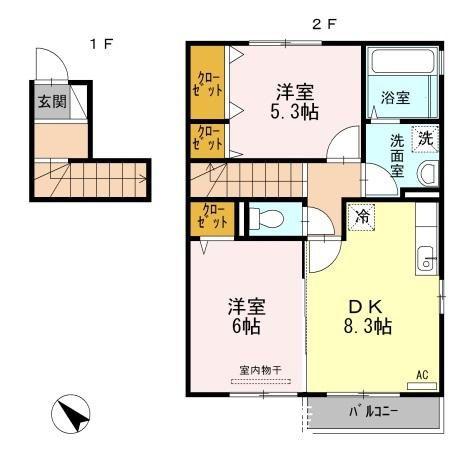 エルパルテ白岩(2DK/2階)の間取り写真