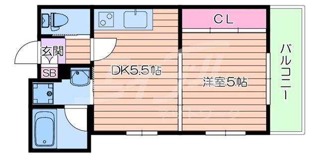 クリスタルコート江坂(1DK/3階)の間取り写真