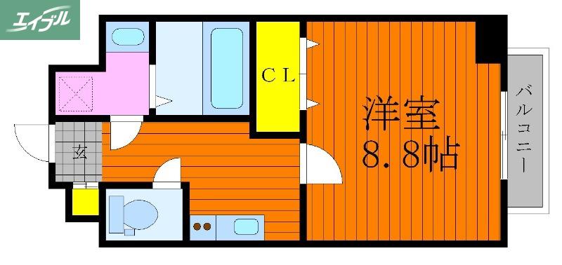THE MODERN 表町(1K/3階)の間取り写真
