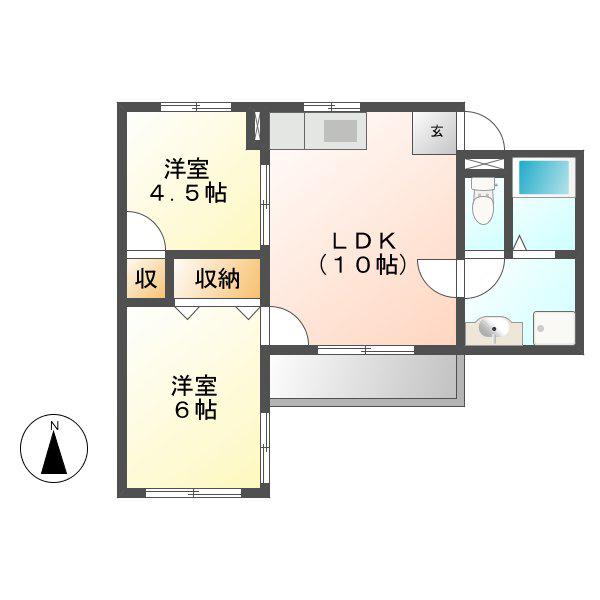 メゾンおちあい(2LDK/4階)の間取り写真