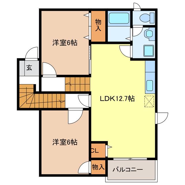 フローレンス古田 B(2LDK/2階)の間取り写真