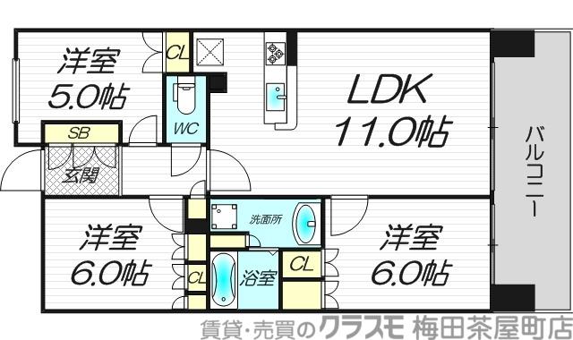 ロジュマンタワー梅田(3LDK/10階)の間取り写真