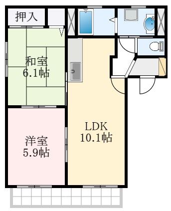 ソレイユ北庄B棟(2LDK/2階)の間取り写真