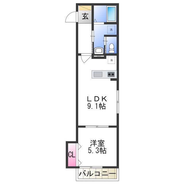 FSTYLE羽衣3号館(1LDK/3階)の間取り写真