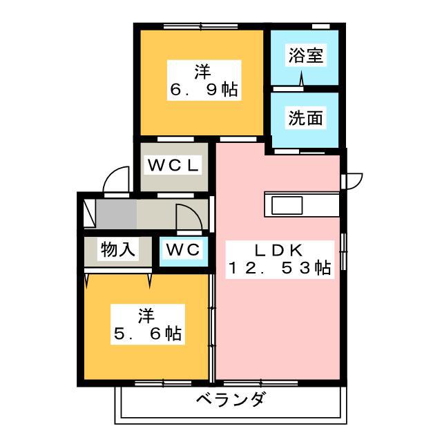 ル・アンフレ A(2LDK/1階)の間取り写真
