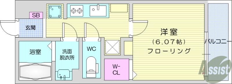 シンセーロ通町(1K/2階)の間取り写真