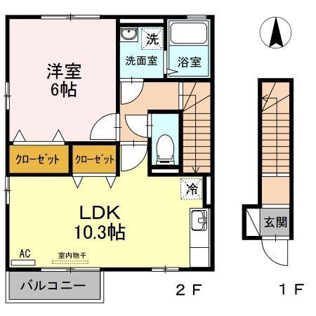 コーポセゾンB B棟(1LDK/2階)の間取り写真