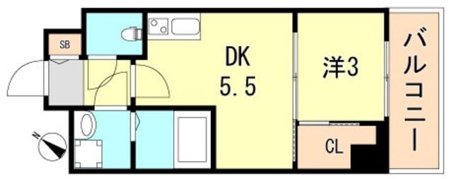 セレニテ神戸元町クレア(1DK/7階)の間取り写真