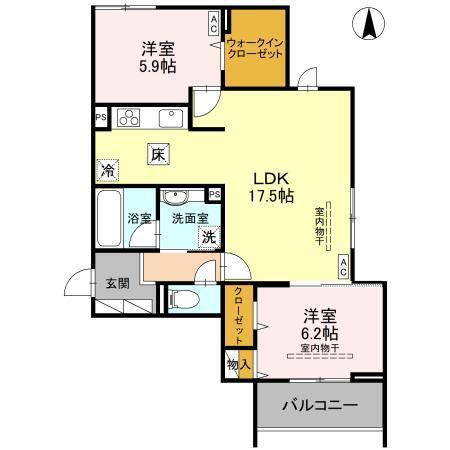 TORISIAS ゆいの杜6丁目 A棟(2LDK/1階)の間取り写真