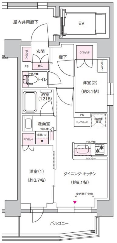 ジェイグランコート上野入谷(2DK/11階)の間取り写真